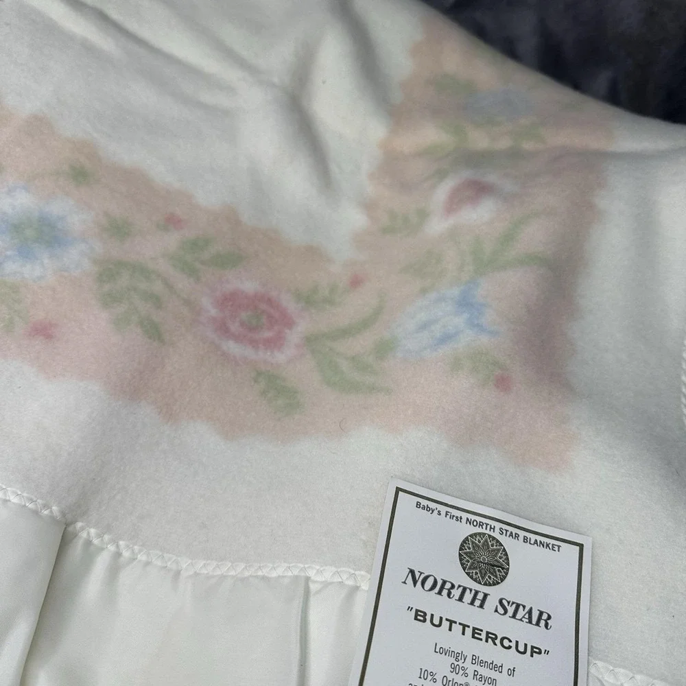 Vintage North Star Buttercup Baby's First Blanket Satin Trim Floral Pastel Fleec